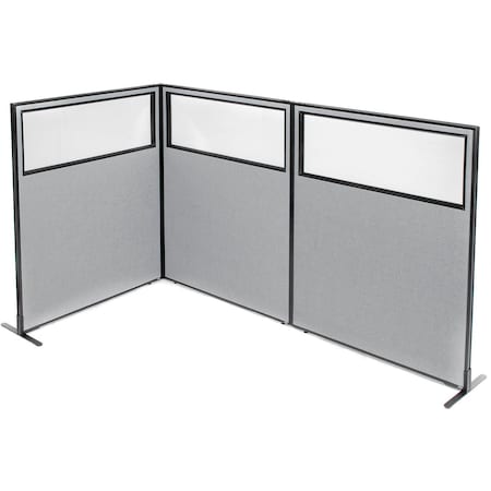 Interion By Global Industrial Interion Freestanding 3-Panel Corner Room Divider w/Partial Window 48-1/4inW x 60inH Panels Gray 695047GY